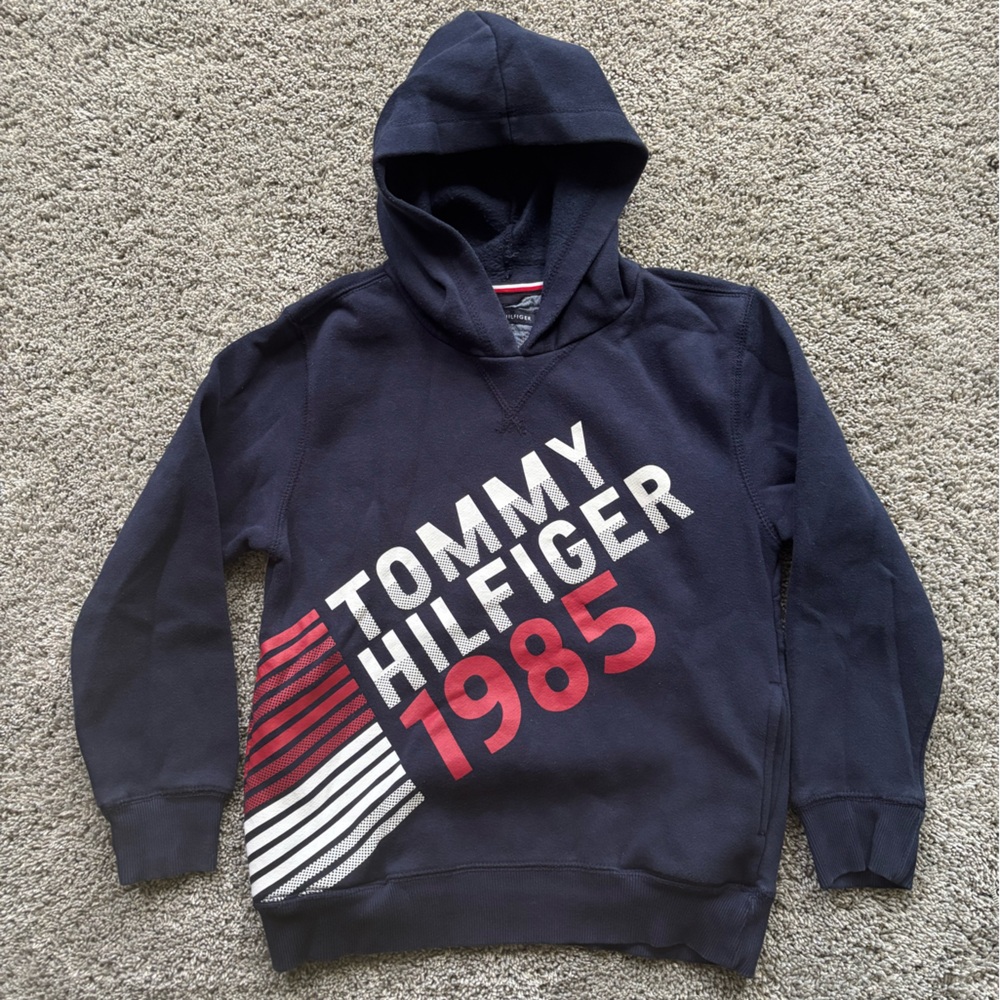 Tommy Hilfiger Navy Hoodie Sweatshirt Kids Youth Size S 8/10
